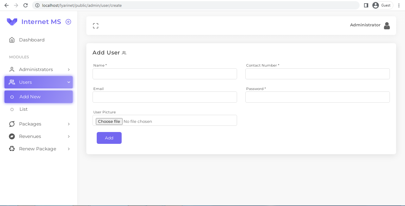 Add User (Admin Panel)